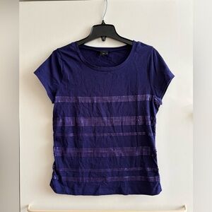 Ann Taylor Deep Purple Sequins Short Sleeve Tee Top XS 0 2 cotton